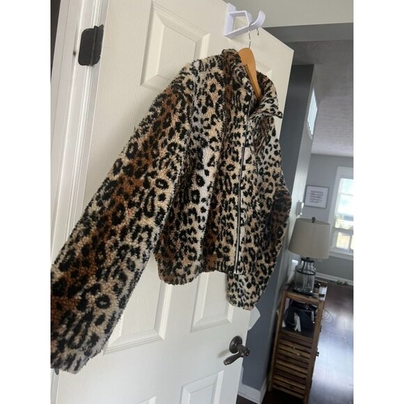 Forever 21 Faux Fur Jacket S Leopard Print Zip Up Teddy Sherpa Coat Animal Print - Picture 2 of 4